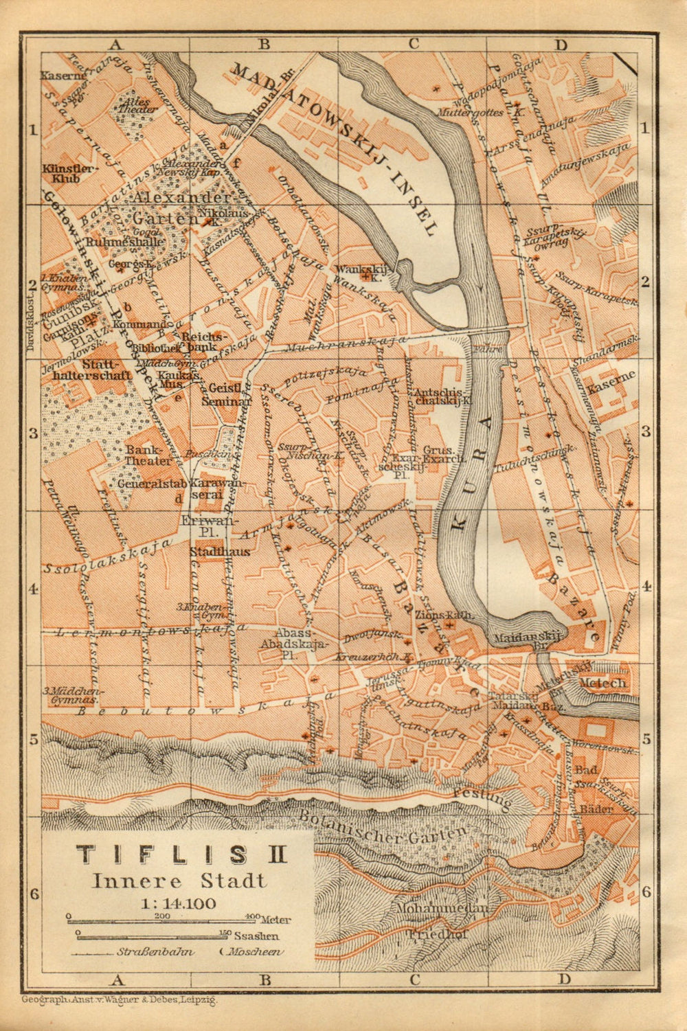 Tbilisi (Tiflis) II town/city centre plan. Georgia. BAEDEKER 1912 old map