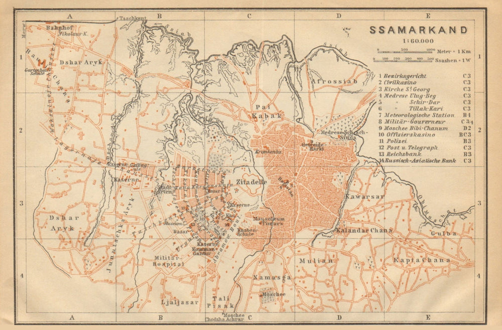 Samarkand town/city plan shahar xaritasi rejasi. Uzbekistan. BAEDEKER 1912 map