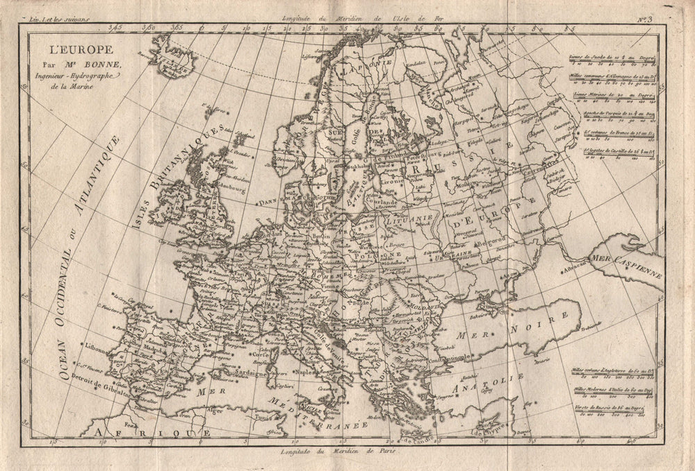 "L'Europe". Europe. BONNE 1780 old antique vintage map plan chart