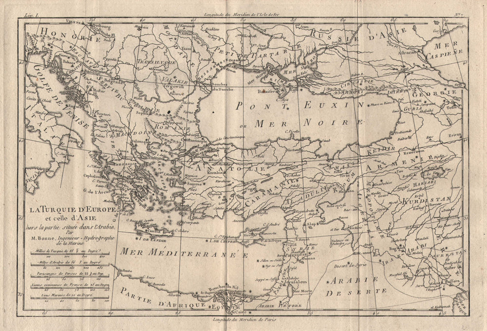 "La Turquie d'Europe et celle d'Asie". Turkey in Europe & Asia. BONNE 1780 map