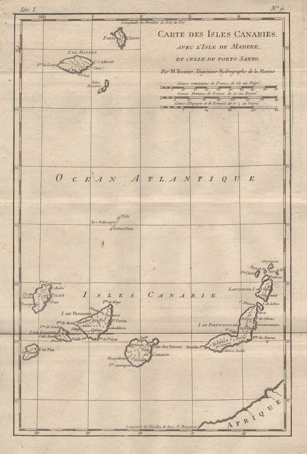 "Isles Canaries avec l'Isle de Madere et celle de Porto Santo". BONNE 1780 map