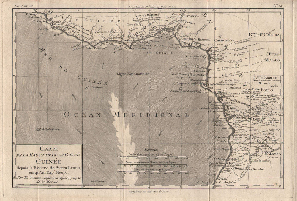 "Carte de la Haute et de la Basse Guinée". Gulf of Guinea Africa. BONNE 1780 map
