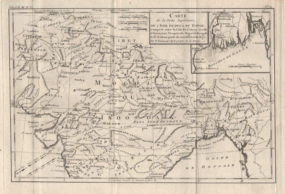 "Partie Superieure de l'Inde en deca du Gange". Northern India. BONNE 1780 map
