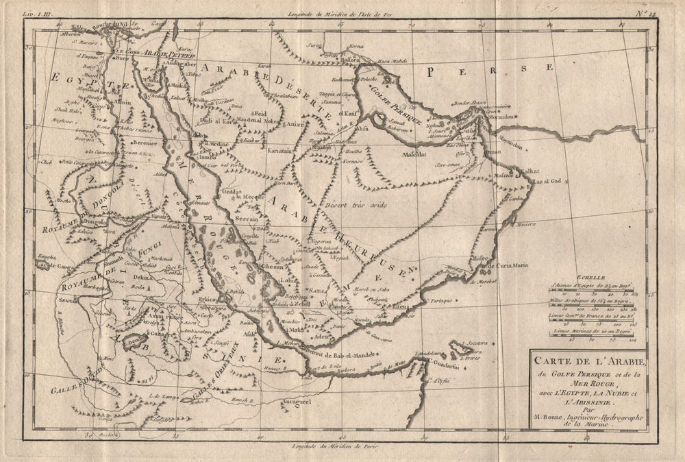 Carte de L'Arabie, du Golfe Persique et de la Mer Rouge… Arabia. BONNE 1780 map