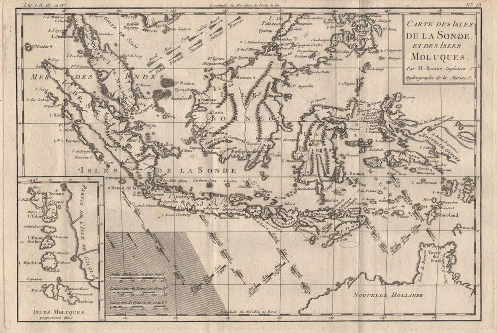 "Carte des Isles de la Sonde et des Isles Moluques". East Indies. BONNE 1780 map