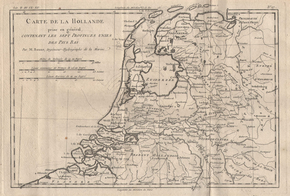 "Carte de la Hollande…contenant les Sept Provinces". Netherlands. BONNE 1780 map