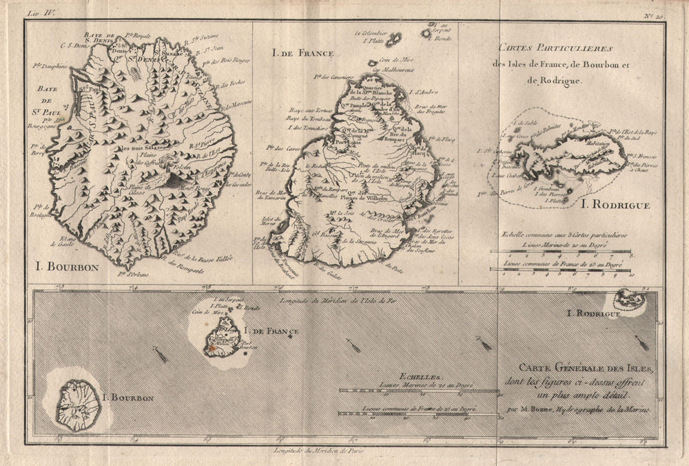 "Cartes Particulieres des Isles de France…" Réunion Mauritius. BONNE 1780 map
