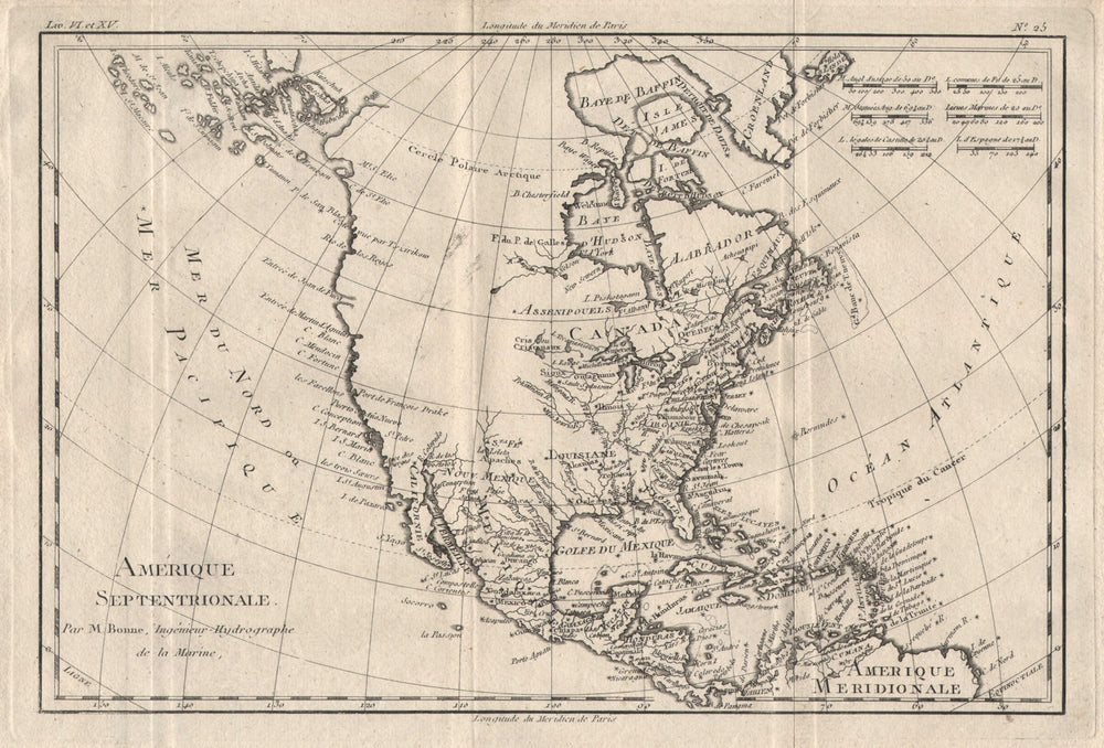 "Amérique Septentrionale". North America. Misshapen Baja/Alaska. BONNE 1780 map