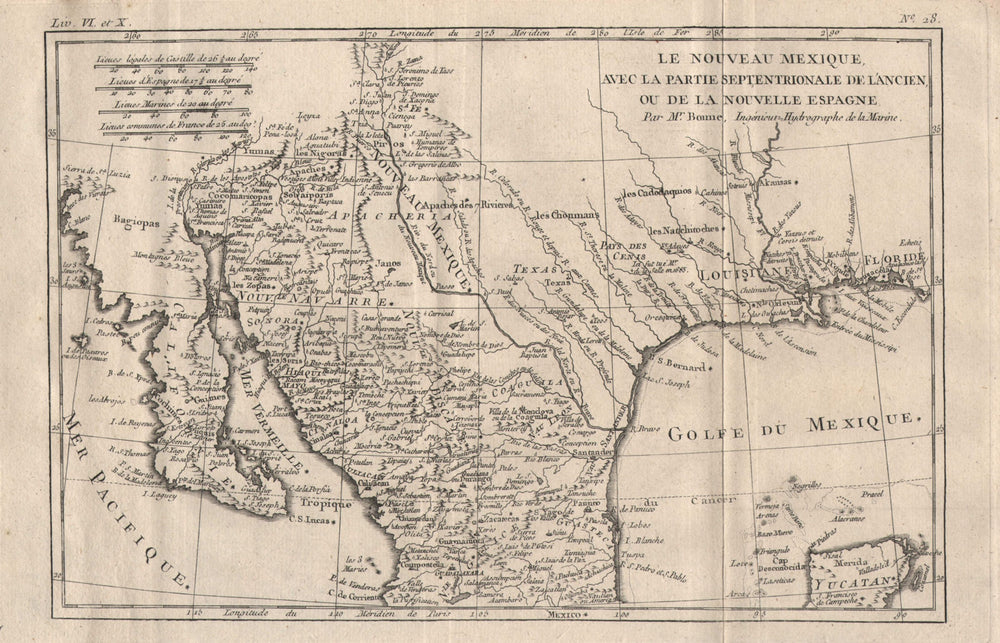 "Le Nouveau Mexique avec la Partie Septentrionale…" Mexico/Texas. BONNE 1780 map