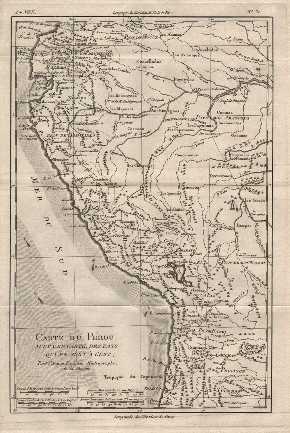 "Carte du Perou, avec une partie des pays…a l'Est". Peru Ecuador. BONNE 1780 map