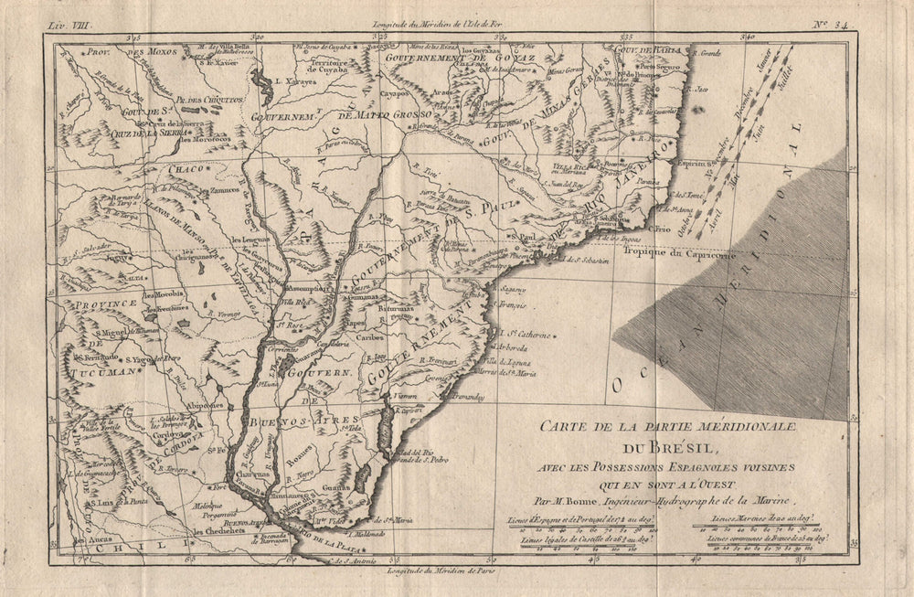 "Partie méridionale Du Bresil…" River Plate basin Brazil Uruguay. BONNE 1780 map