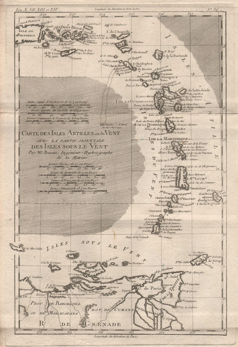 Isles Antilles ou du [&] sous le vent. Windward Leeward islands. BONNE 1780 map