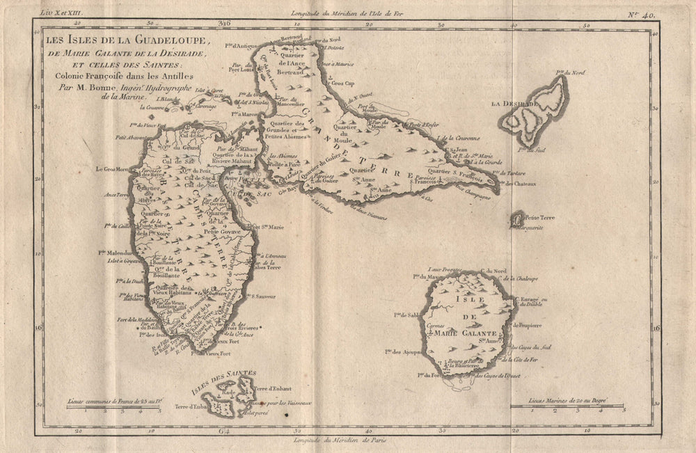 "Les Isles de la Guadeloupe, de Marie Galante…" Îles des Saintes. BONNE 1780 map