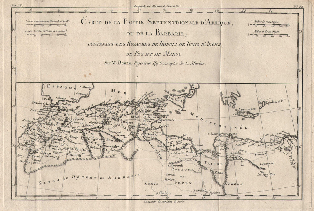 "Carte de la partie septentrionale d'Afrique, ou de la Barbarie…" BONNE 1780 map