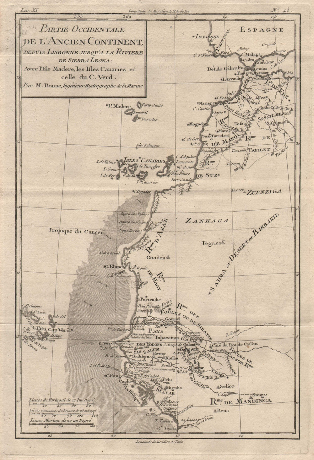 "Partie Occidentale de l'Ancien Continent…" W Africa Macaronesia. BONNE 1780 map