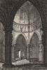 Interior of the Temple Church, London. Antique engraved print 1817 old