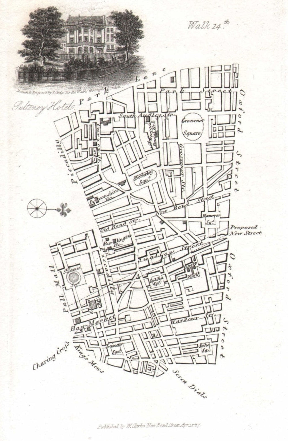 Mayfair Soho St James's. Piccadilly Park Lane Oxford Street Bond Street 1817 map
