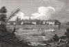 Chelsea Hospital from the Thames, London. Antique engraved print 1817