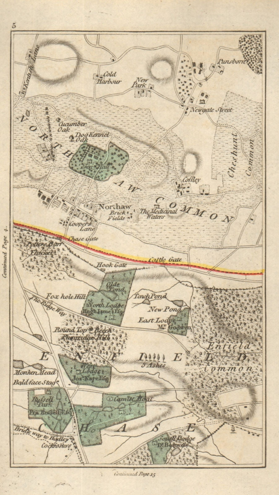 ENFIELD CHASE Cockfosters East Barnet Southgate Northaw Potters Bar 1786 map