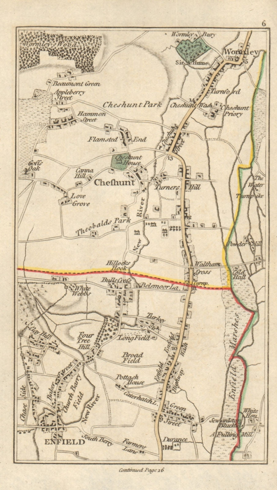 ENFIELD Cheshunt Waltham Cross Waltham Abbey Wormley Goff's Oak CARY 1786 map