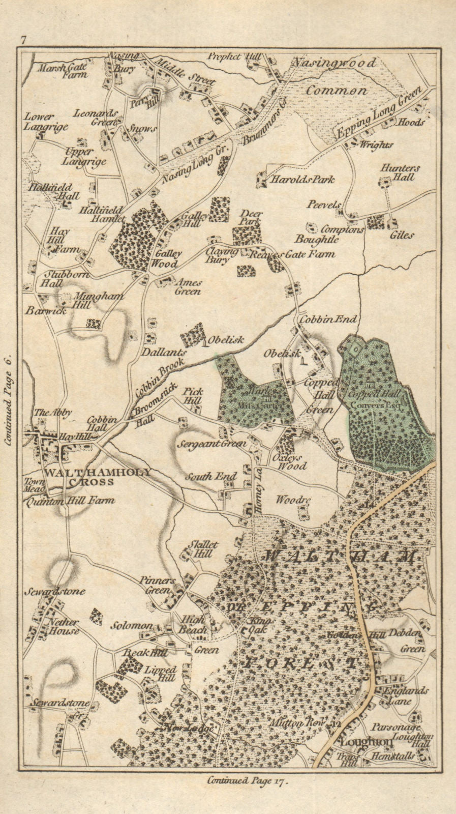 WALTHAM ABBEY Loughton Lower Nazeing Sewardstone High Beach Wood Grn 1786 map