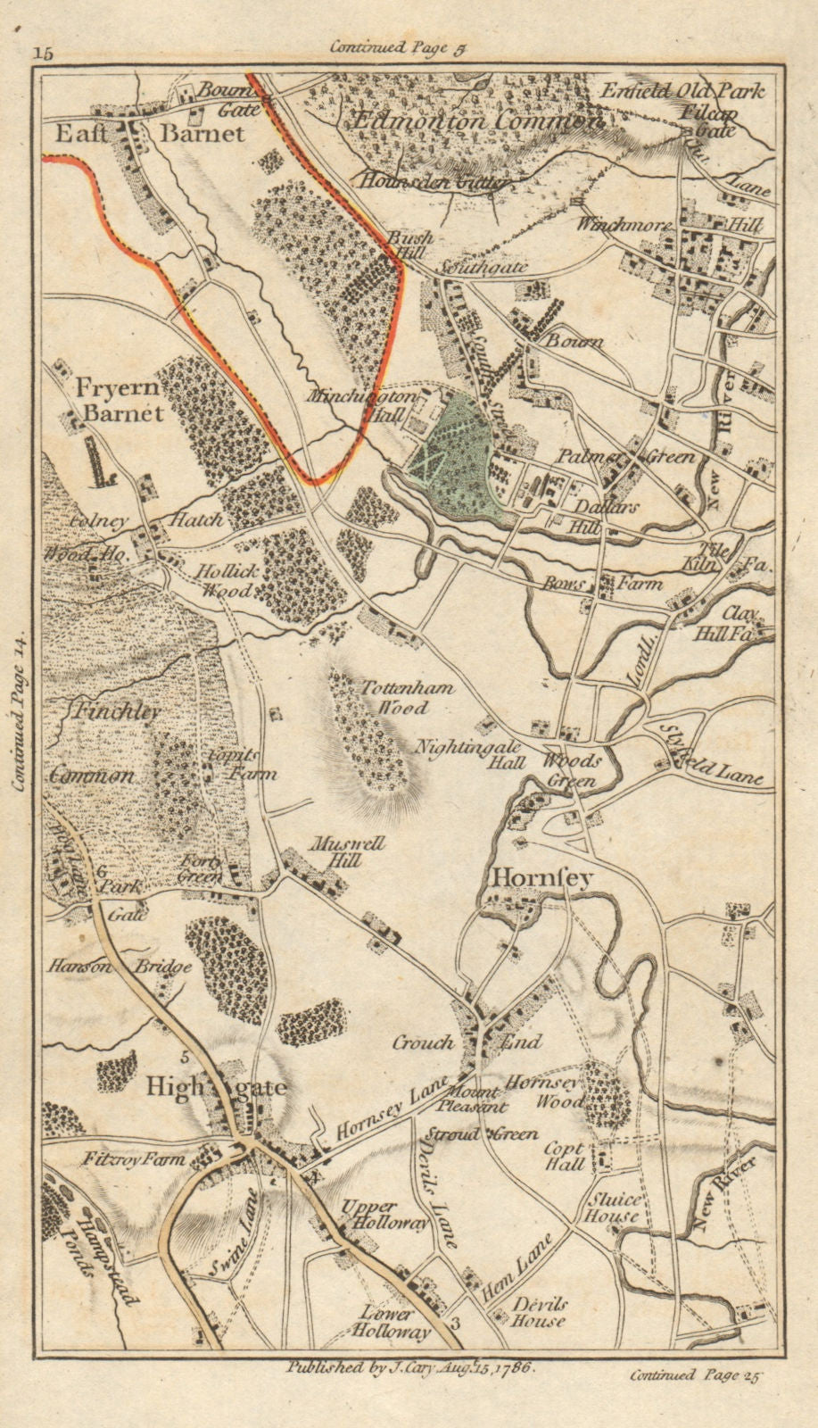 HIGHGATE East Friern Barnet Hornsey Edmonton Southgate Wood Green CARY 1786 map