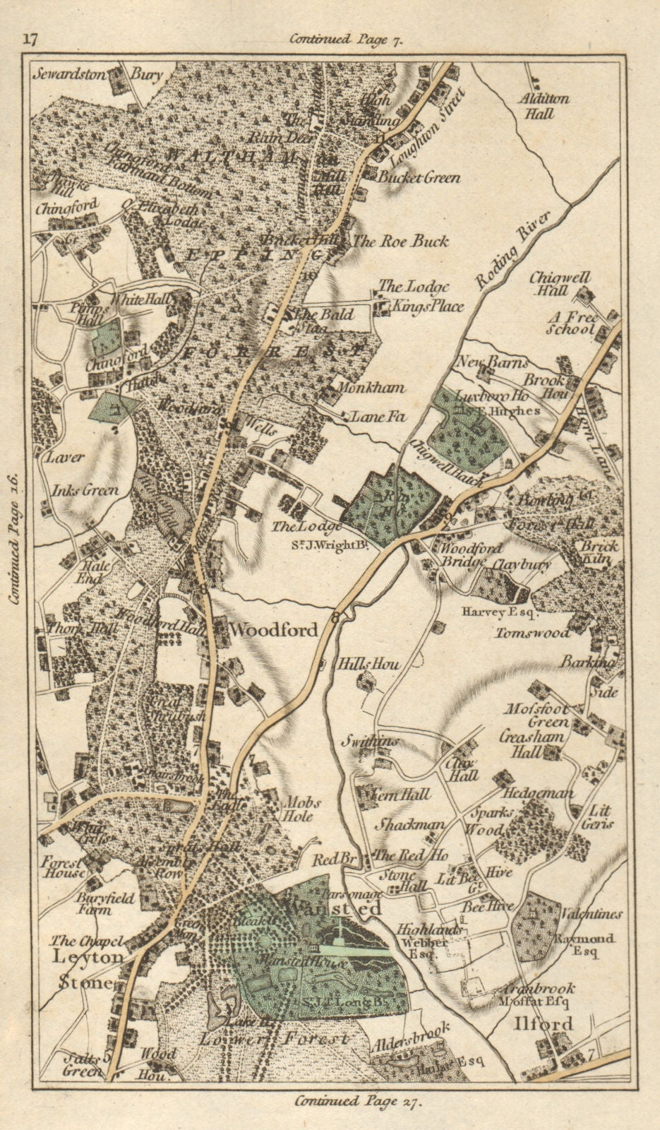 WOODFORD Loughton Chigwell Chingford Leytonstone Wanstead Ilford CARY 1786 map