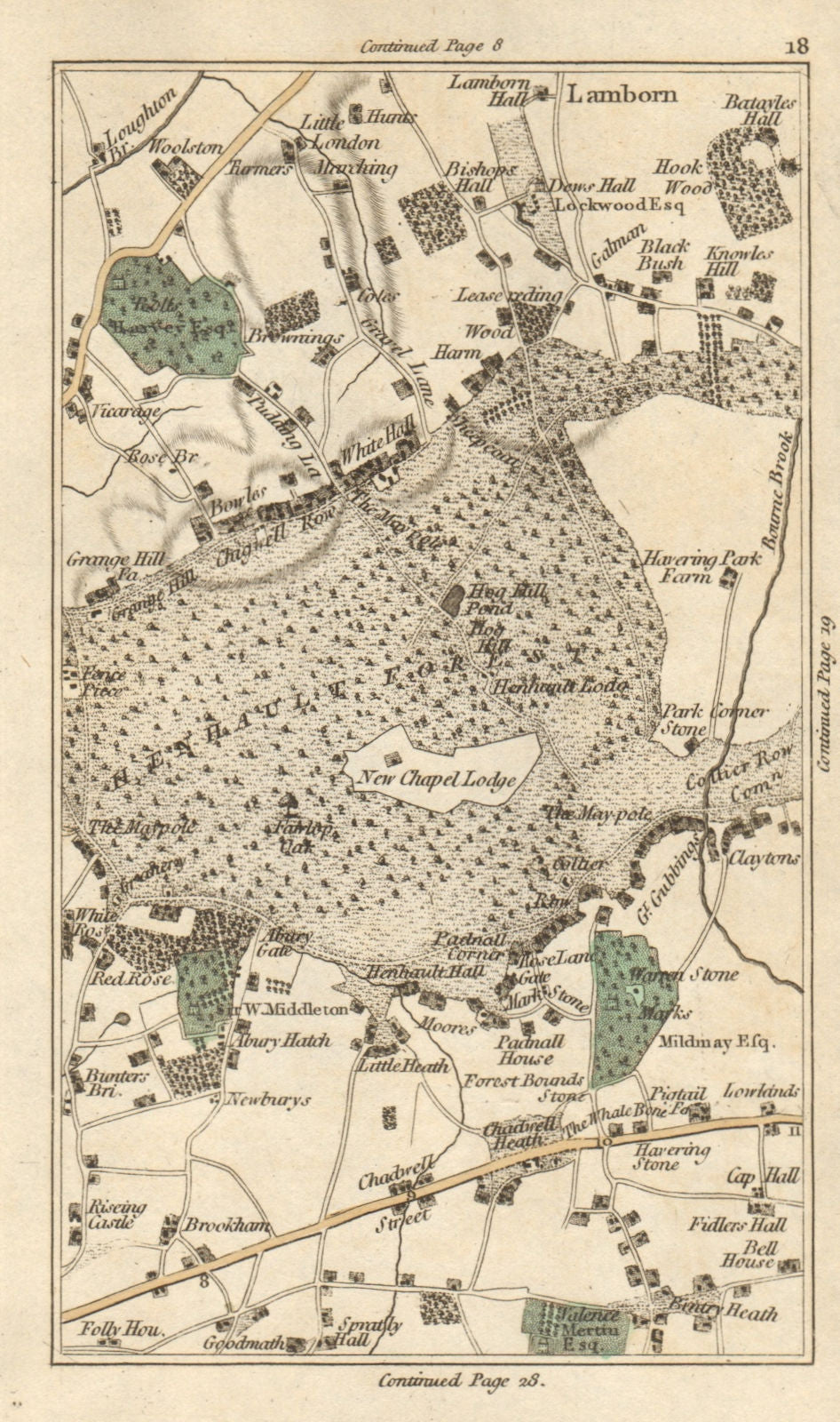 ILFORD Chigwell Row Hainault Chadwell Heath Romford Loughton CARY 1786 old map
