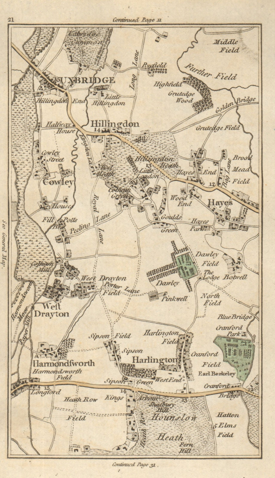 UXBRIDGE Hillingdon Hayes West Drayton Yiewsley Ickenham Heathrow CARY 1786 map