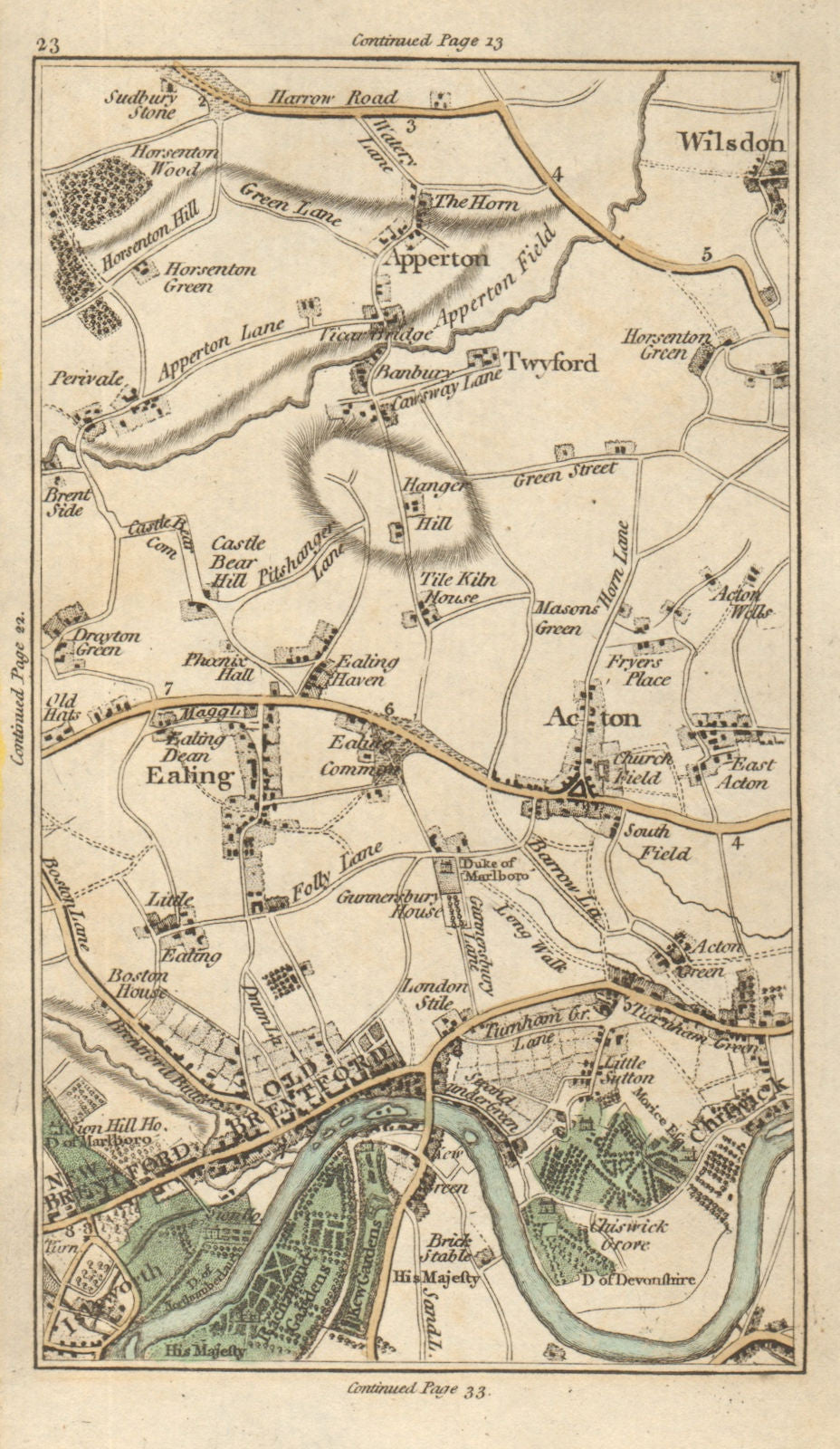 EALING Brentford Chiswick Acton Kew Willesden Wembley Brent CARY 1786 old map