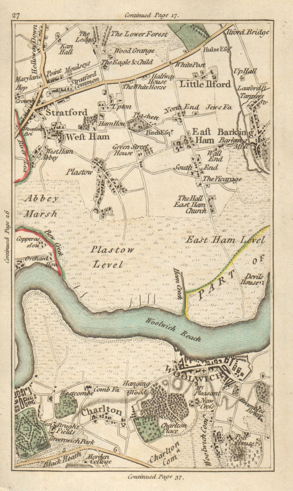 WOOLWICH Greenwich Stratford West East Ham Charlton Barking Plaistow 1786 map