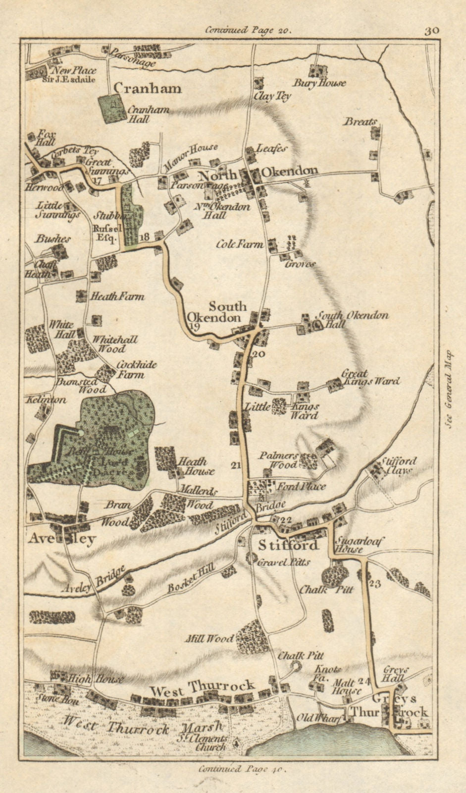 THURROCK Aveley Cranham Ockendon Grays Stifford Upminster Lakeside CARY 1786 map