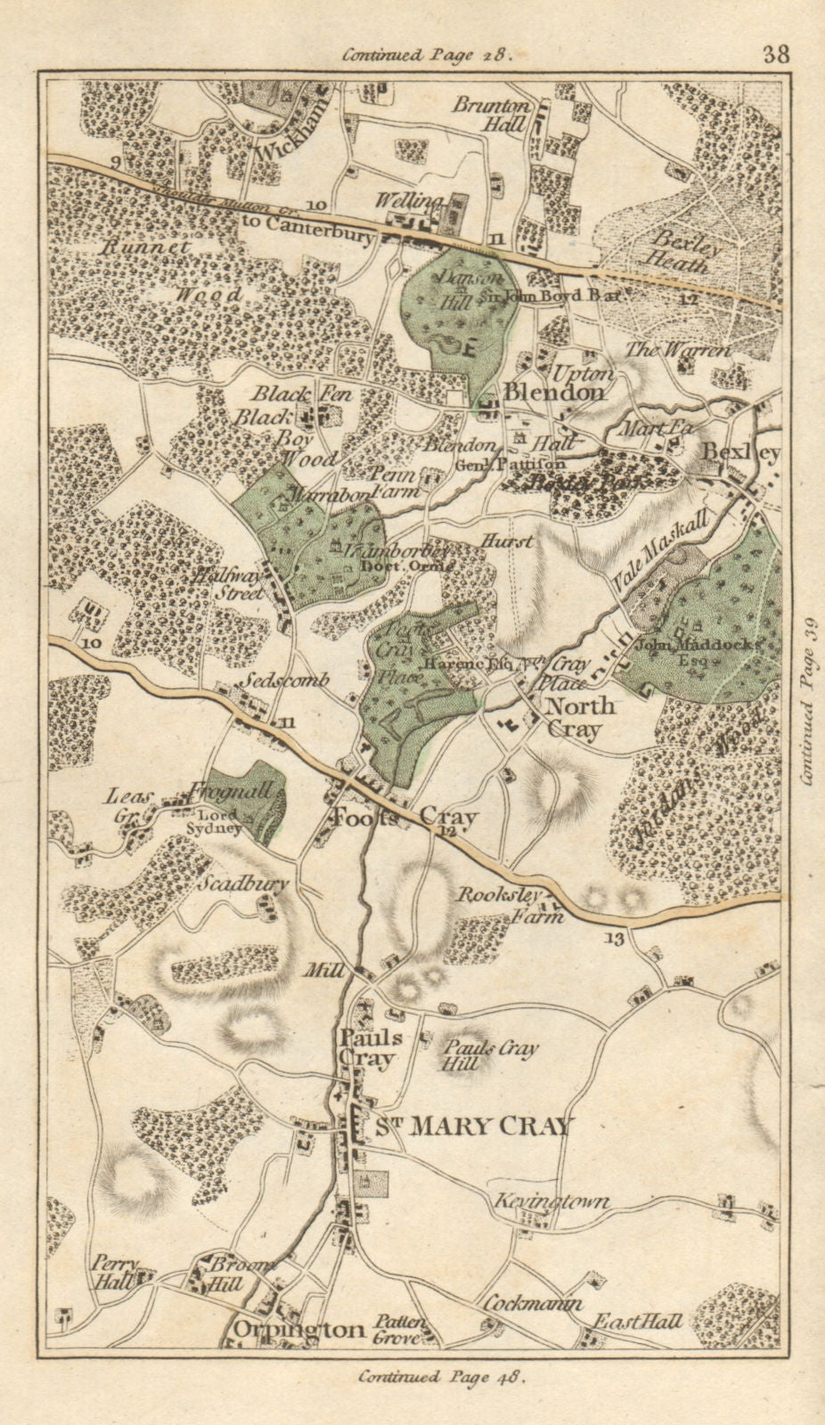 ORPINGTON North Foots St Mary St Paul's Cray Chislehurst Bexley heath 1786 map
