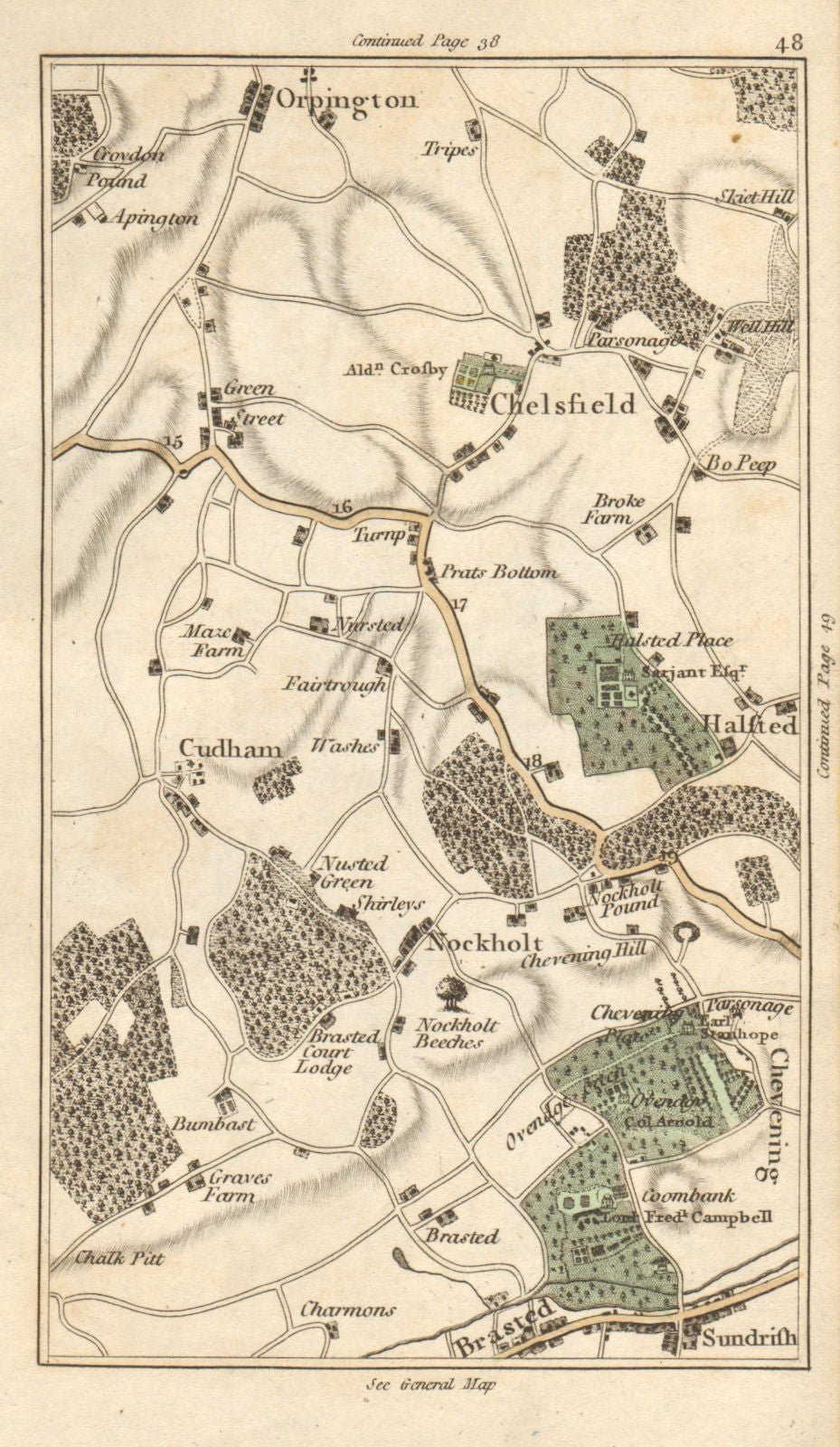 ORPINGTON Chelsfield Halsted Chudham Knockholt Chevening Sundridge CARY 1786 map