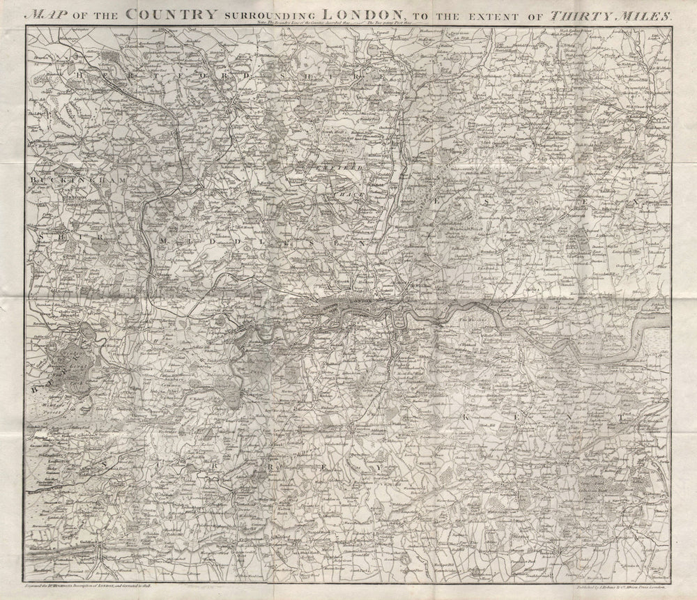 Map of the Country surrounding London to the extent of Thirty Miles HUGHSON 1818