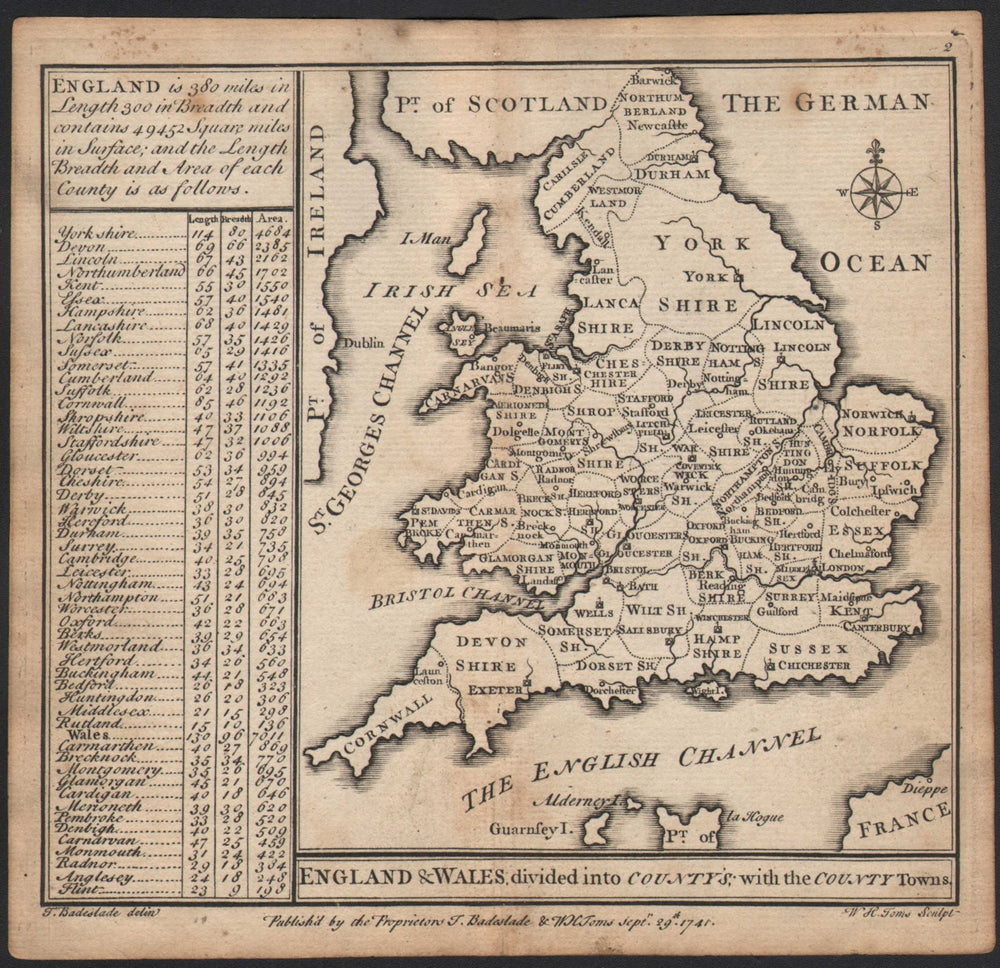 "England & Wales divided into countys…" by Badeslade & Toms 1742 old map