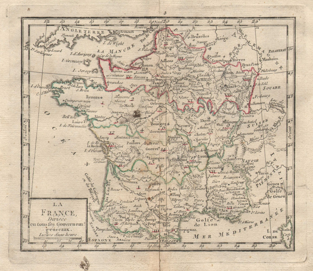"La France divisée…" by BRION DE LA TOUR.  1777 old antique map plan chart