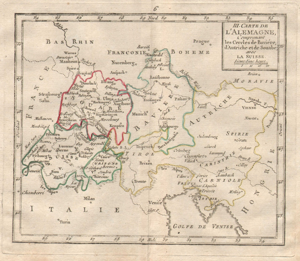 "III. Carte d'Alemagne". BRION DE LA TOUR. Switzerland Austria Bavaria 1777 map