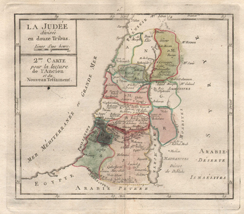 "La Judée divisée en douze Tribus" BRION DE LA TOUR 12 tribes of Israel 1777 map