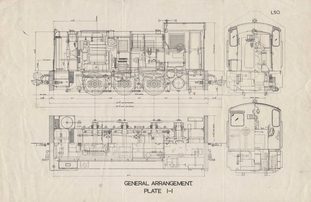 Locomotive plan section drawing. Plate I-I. L50. Metre gauge. Train railway 1930