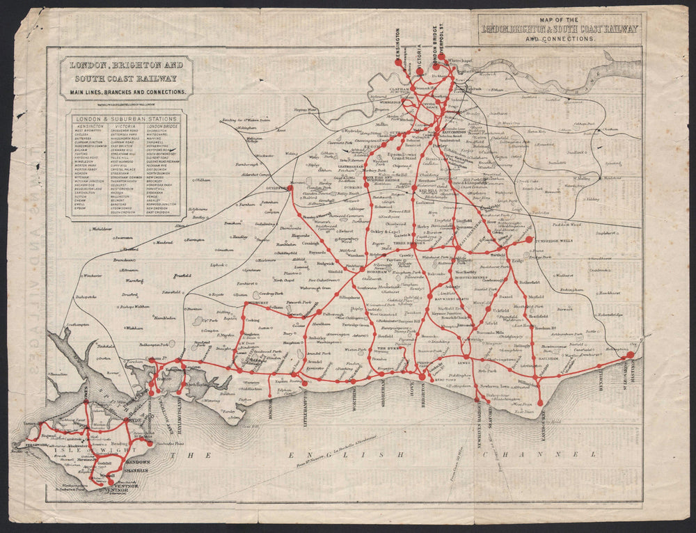 Map of the London, Brighton & South Coast Railway and connections c1910