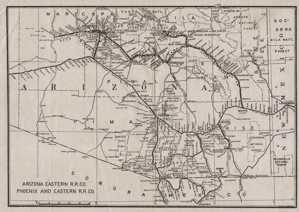 Arizona Eastern Railroad Company. Phoenix and Eastern Railroad Co. c1910 map