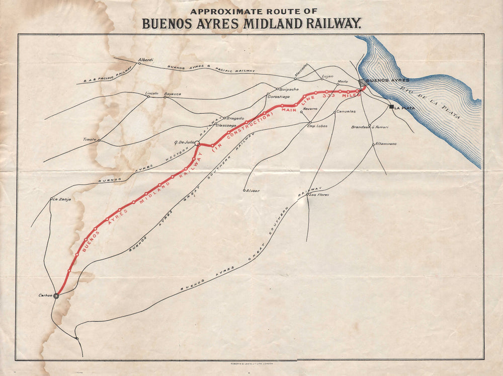 Buenos Ayres Midland Railway route map Ferrocarril Midland de Buenos Aires c1908