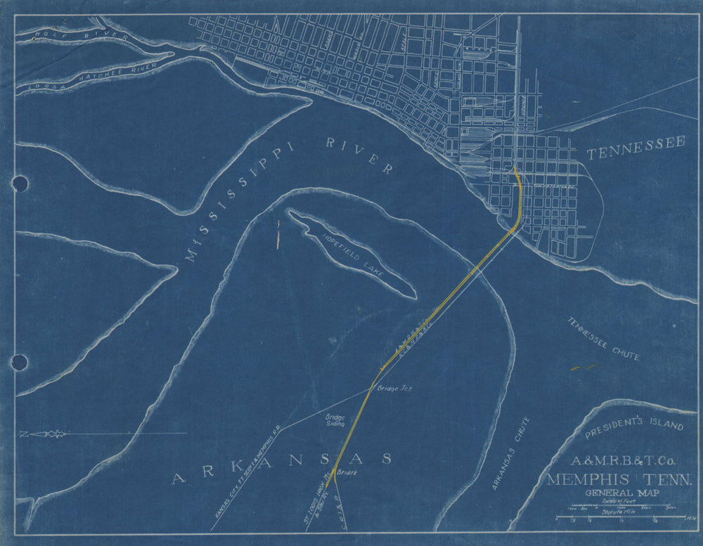 Arkansas & Memphis Railway Bridge & Terminal Company map. Memphis c1917