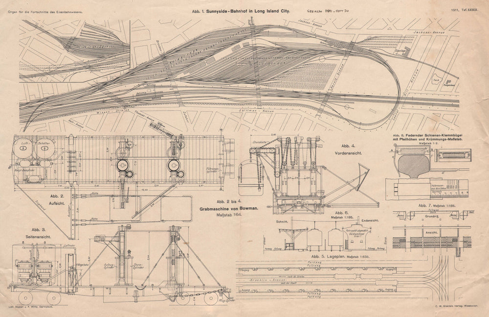 Sunnyside station, Long Island City, Queens, NY. Bowman grabber crane 1911 map