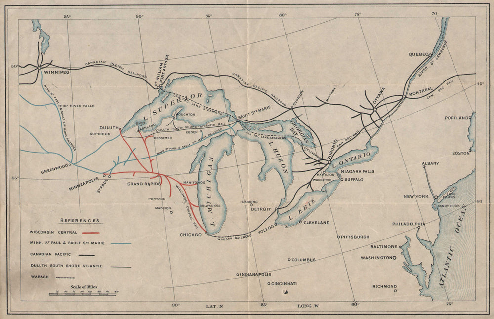 Great Lakes railroad systems. Wisconsin Central. Soo Line. CP. DSS&A c1917 map