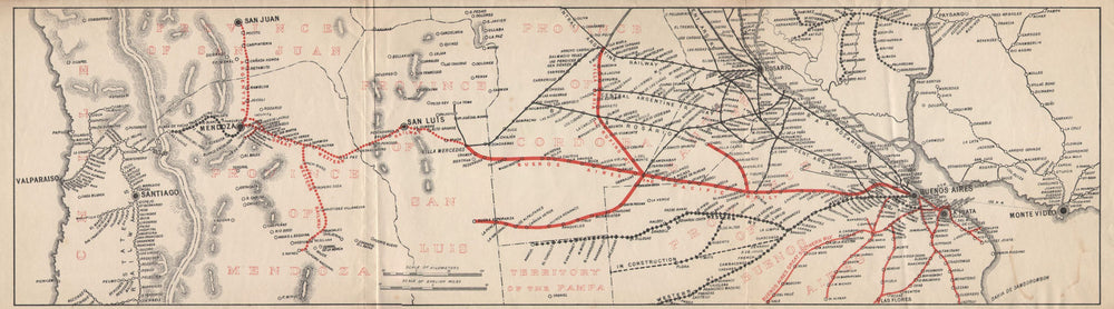 Argentina Railways. Buenos Aires Pacific Ry. Transandine Valparaiso c1910 map