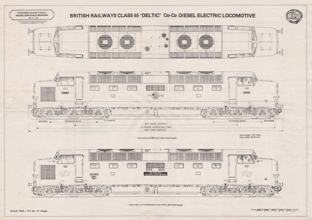 British Railways class 55 Deltic Co-Co Diesel Electric Locomotive drawing 1979