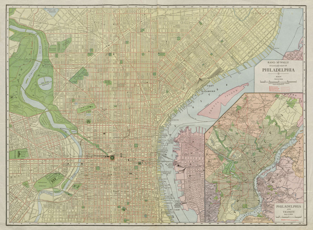 Rand McNally Standard map of Philadelphia. City plan. Pennsylvania c1913