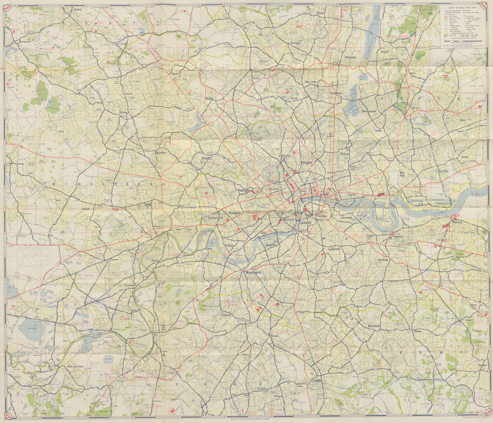 Esso Road Map No 1 London. Public buildings. Pre Westway & M4. STANFORD c1955